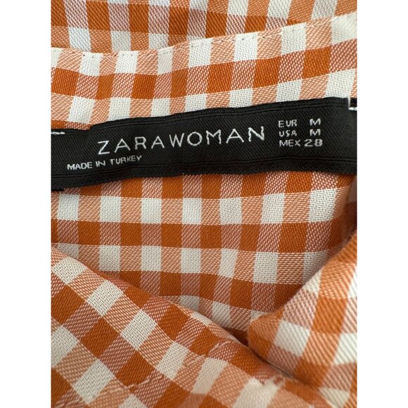 2/$30 Zara Medium Terracotta & White Gingham Knotted Button Midi Dress - Picture 5 of 13